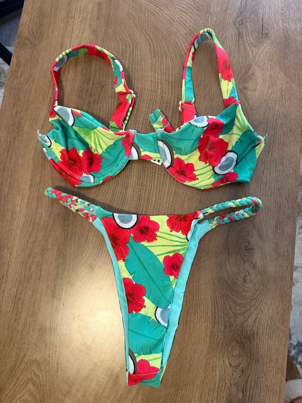 Tropical Floral Bikini Set - Green, pink, blue